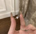 Sterling Silver 925 18K Gold-Plated Four-Leaf Clover Zirconia Ring