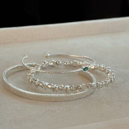 Silver Zircon Wide-Bangle Vertical-Stripe Bracelet