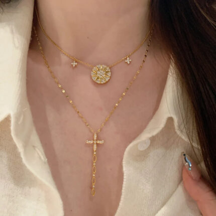 Full Diamond Starburst Compass Cross Necklace
