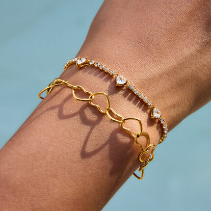 Gold Zircon Bracelet - Heart Design