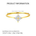 Sterling Silver 925 18K Gold-Plated Four-Leaf Clover Zirconia Ring - Image 4