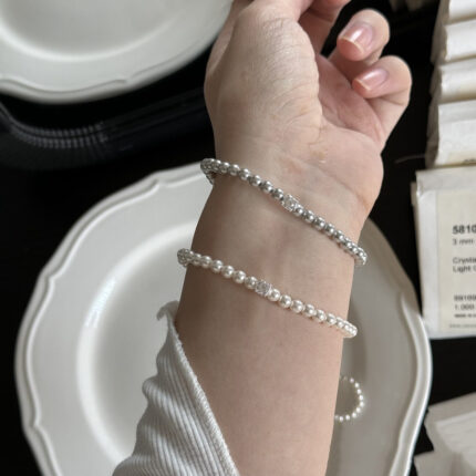 S925 Sterling Silver Square Zirconia Handmade Pearl Bracelet