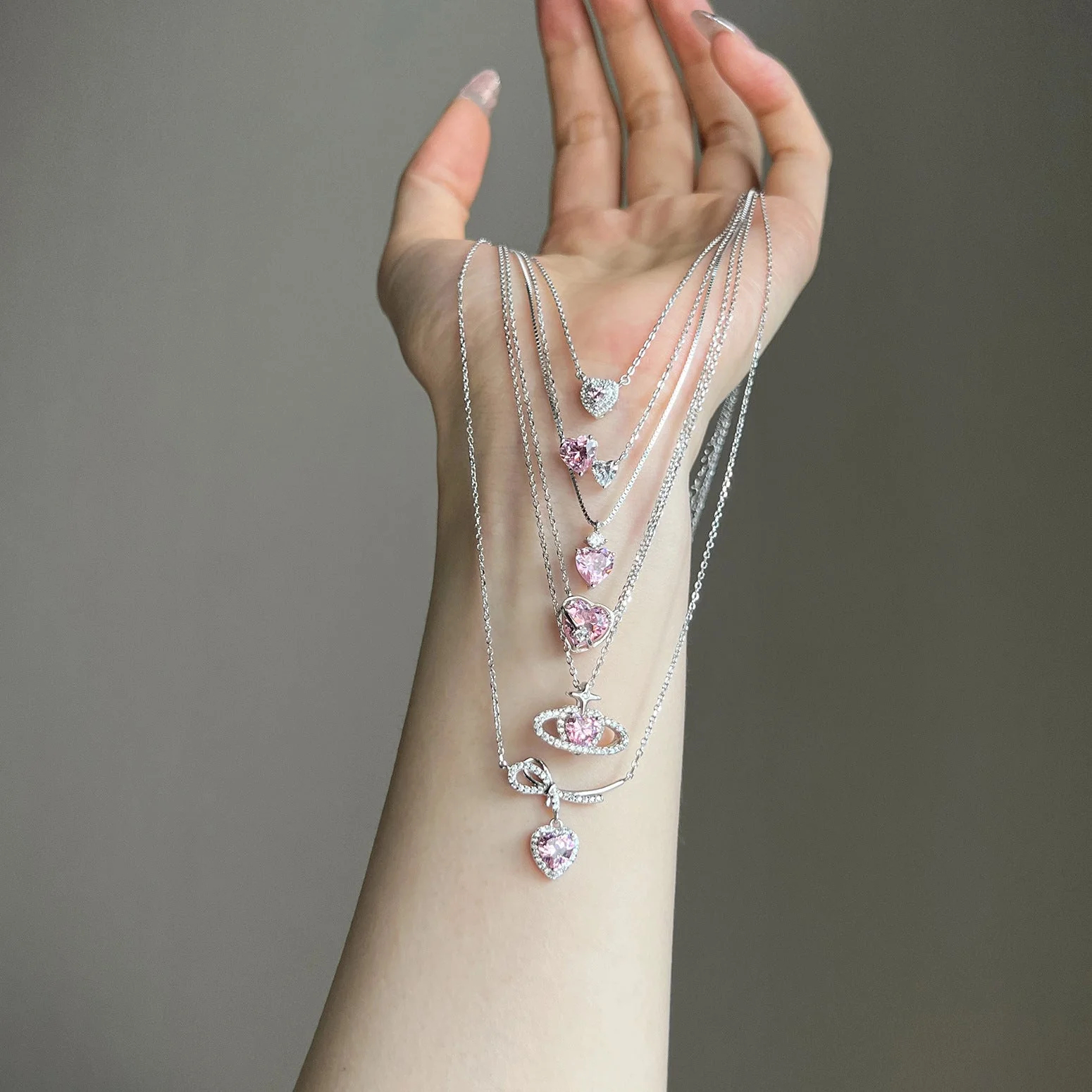 01_77c46295-bc0d-44b1-b3a9-54f884623cf2 Pink Cloud Drop Necklace - Image 1