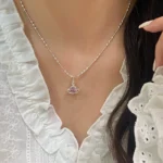 Pink Zircon Heart Planet Necklace - Image 4