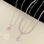 Pink Zircon Heart Planet Necklace - Image 2